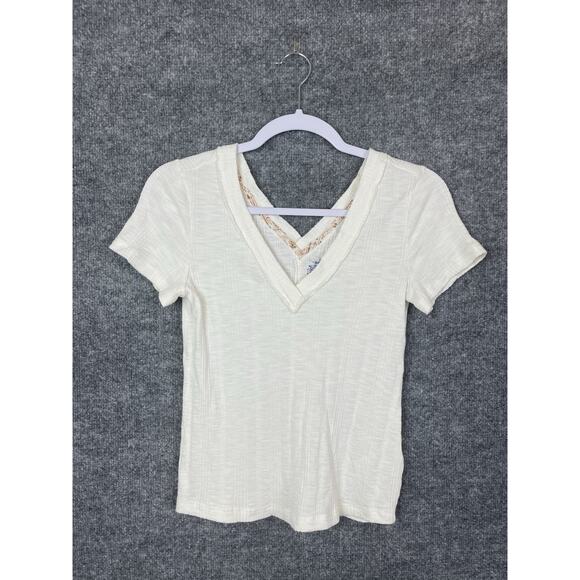 PILCRO T-Shirt Women's Small V-Neck Ivory Short sleeve - Picture 3 of 11